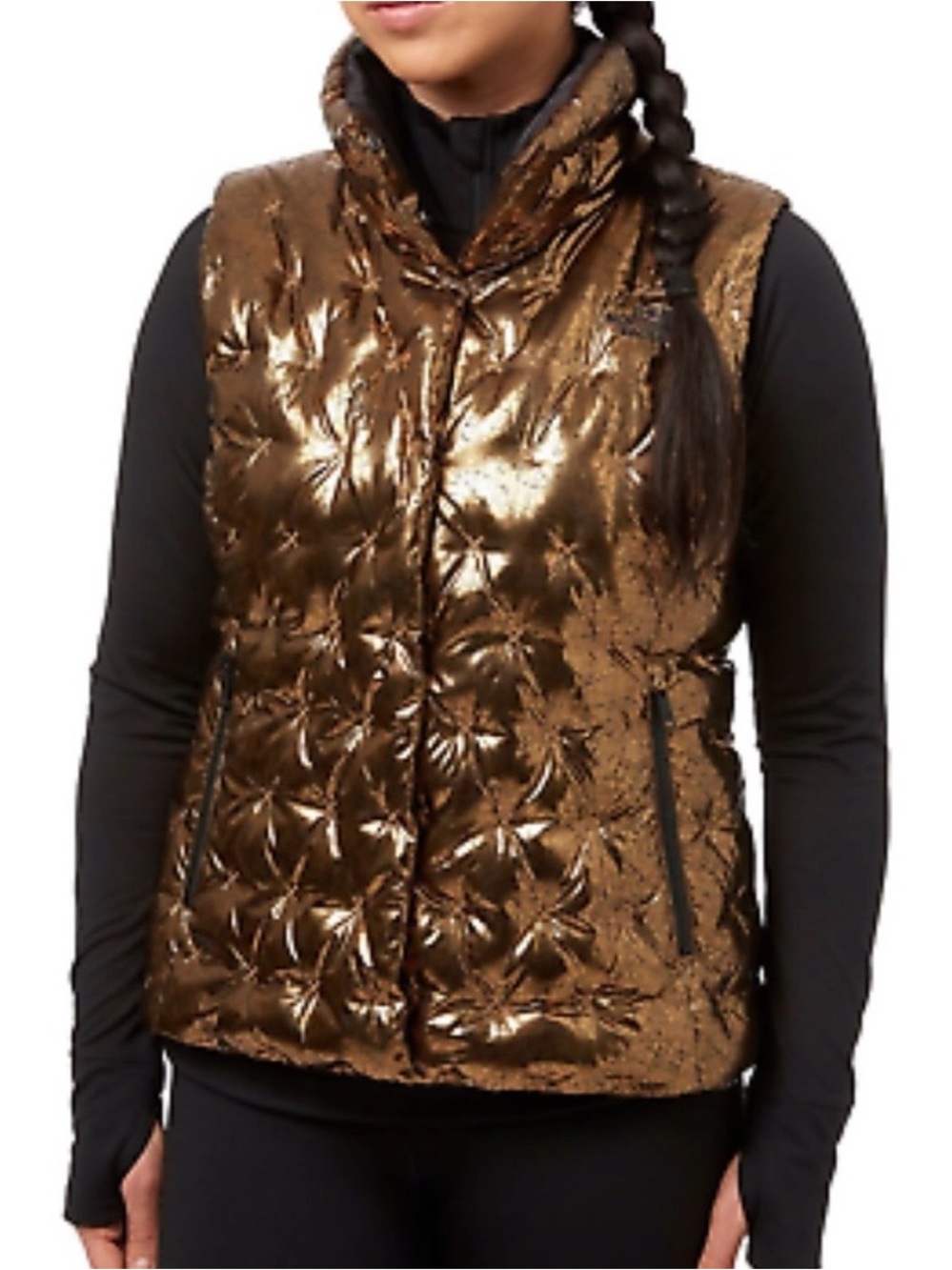 The North Face Holladown Crop Metallic Copper Quilted 550 Goose Down Vest ~ S